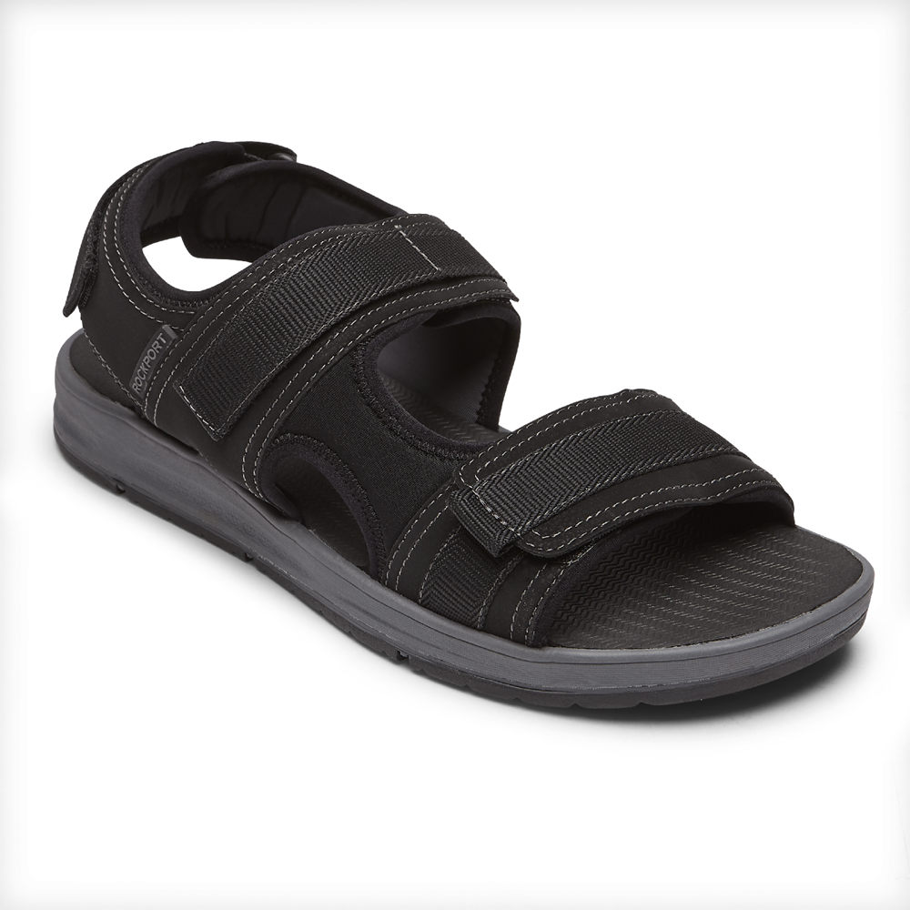 Rockport Sandals For Mens Black - Lucky Bay Sport 3 Strap - RX3154097